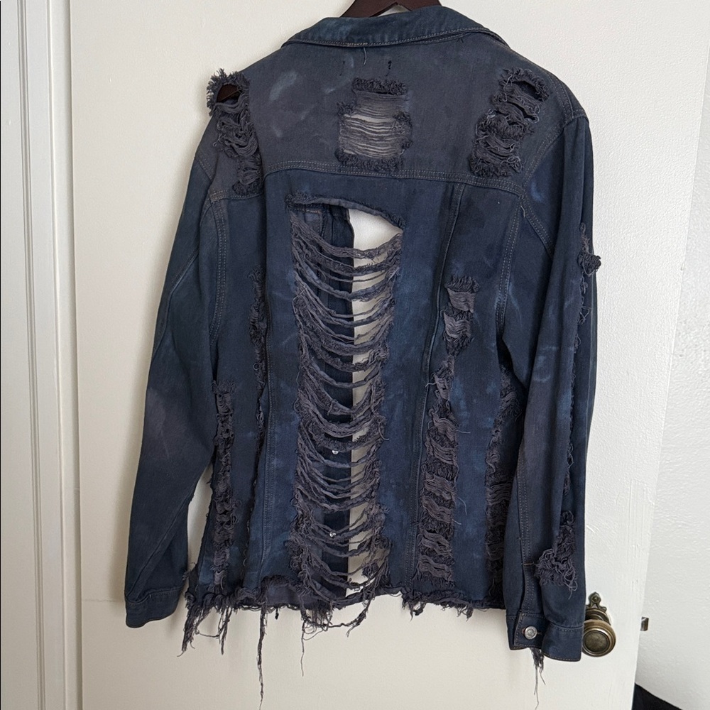 Thrill Dark Blue Distressed Jacket - Picture 2 of 2